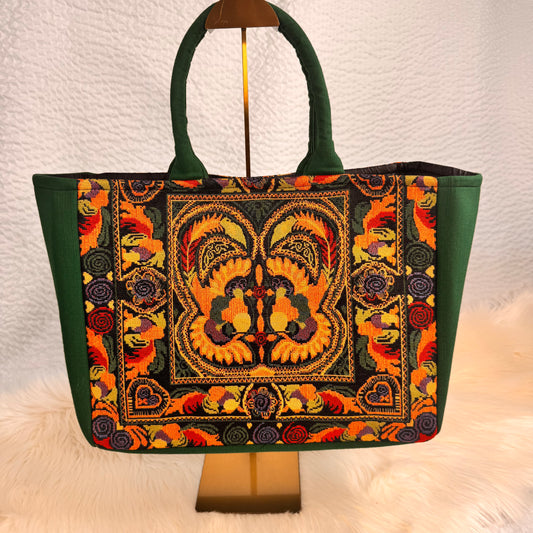 Jacquard Woven Ethnic Tote: Thai Floral Geometric Bag
