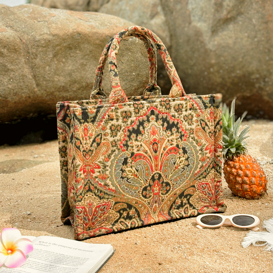 Floral Tapestry Tote Bag: Jacquard Woven, Handmade in Thailand
