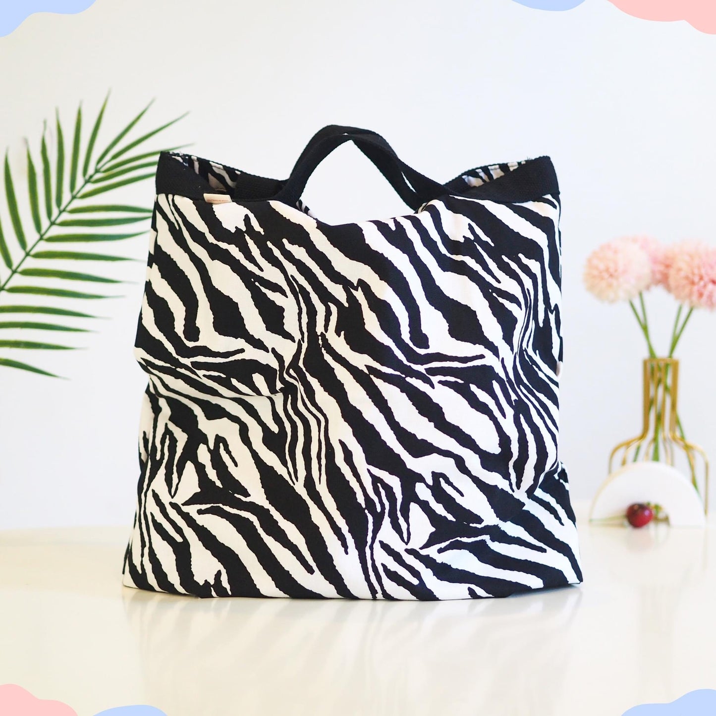 Foldable Tote Bag - Large and Versatile - in Zebra Stripe Print