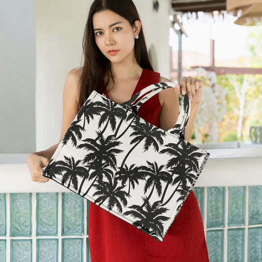 Bold Black Palm Tree Printed Canvas Handmade Tote Bag - Natty Designed