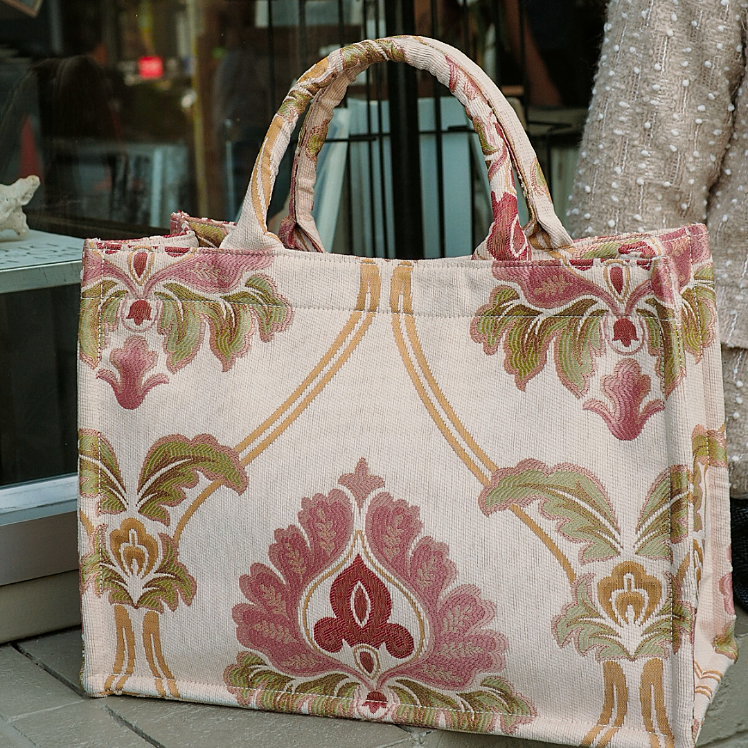 Premium Pink and Gold Jacquard Weave Large Tote Bag