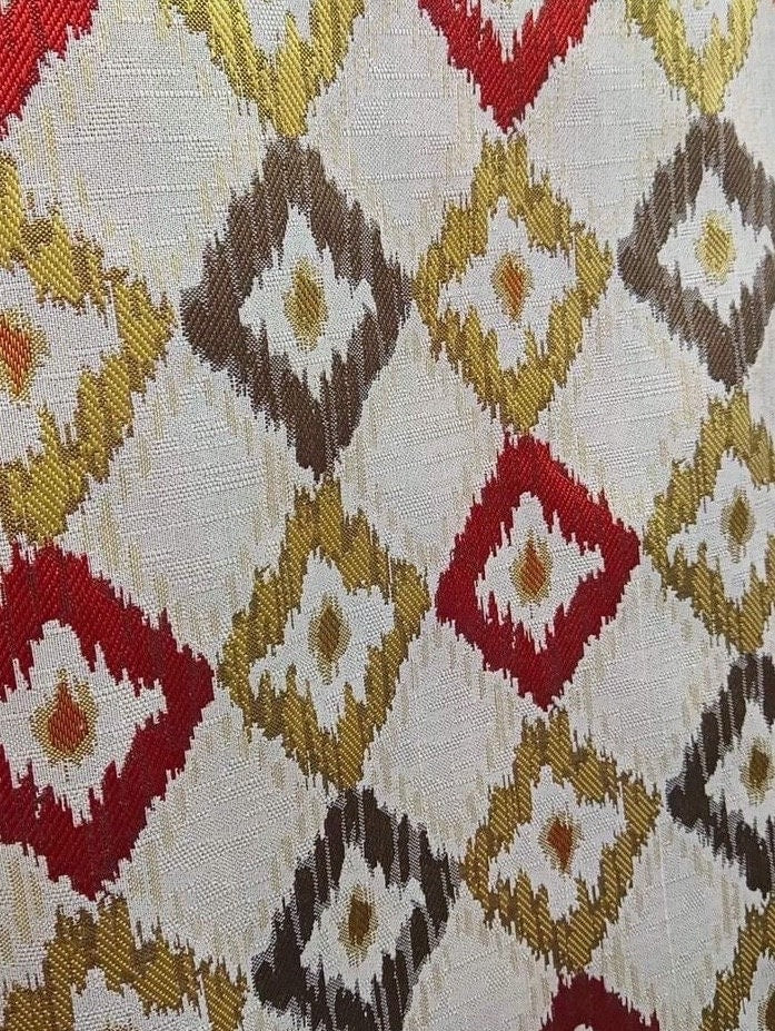 Close up view of fabric of Premium Woven Jacquard Tote Bag - Beautiful Gold, Silver, and Red Diamond Pattern