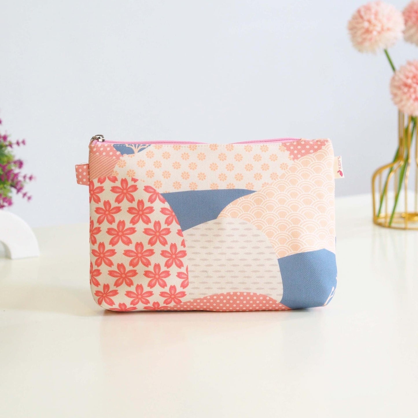 Handmade Compact Clutch or Cosmetic Bag - Unique Canvas Fabric, Zipper Closure, and Soft Lining