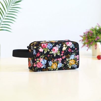 Stylish Handmade Cosmetic Bag with Handle - Canvas and Japanese Cotton in Various Floral Prints