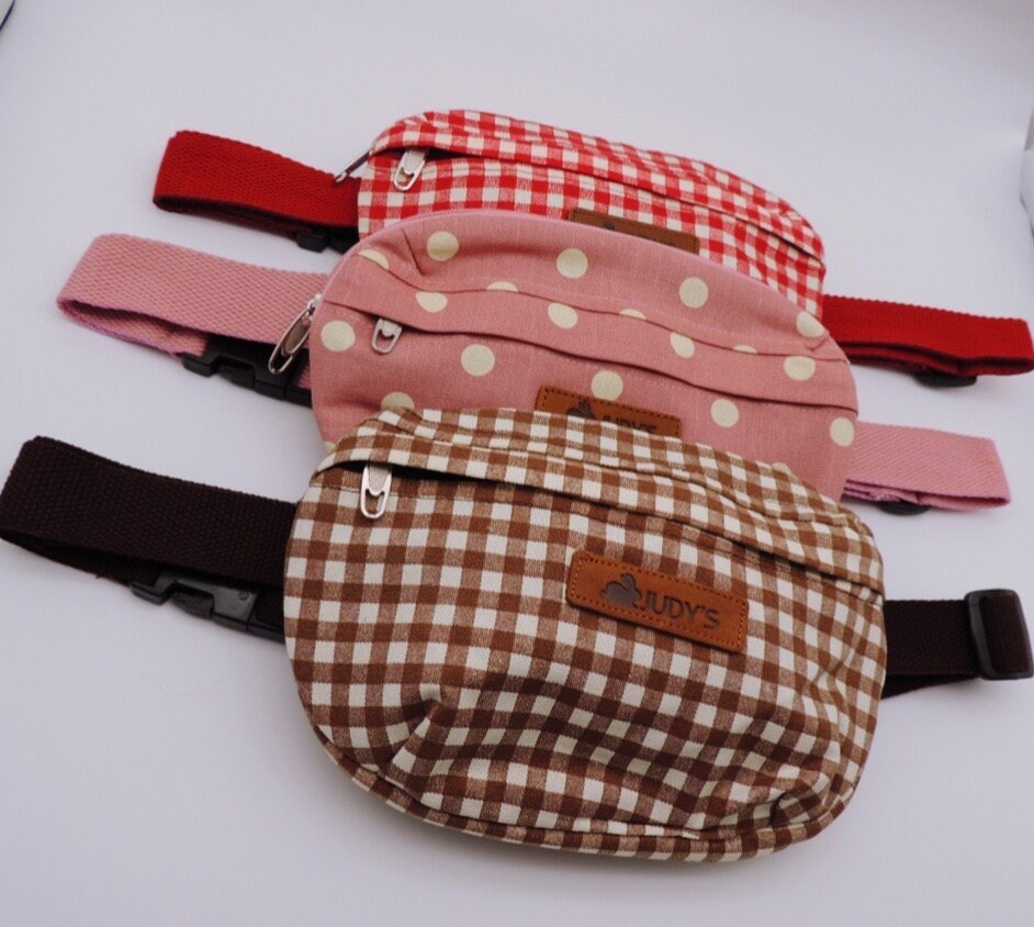 Small Handmade Crossbody Bag - Versatile Fanny Pack or Hip Bag in Red White Check, Brown and White Check and Pink White Dot Patterns