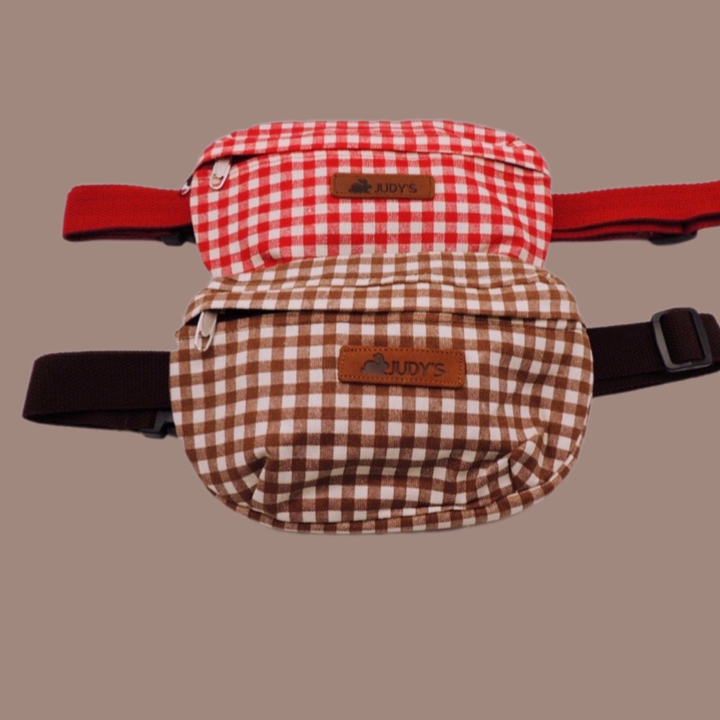 Small Handmade Crossbody Bag - Versatile Fanny Pack or Hip Bag in Red White Check, Brown and White Check Patterns