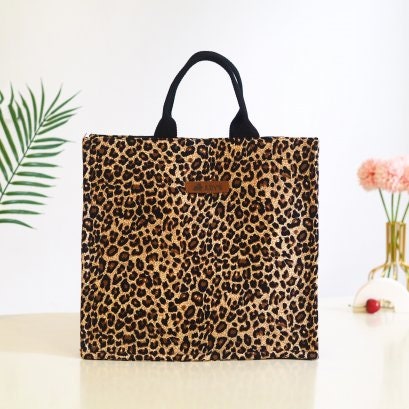 Square Shopping Bag - Beautiful Canvas and Japanese Cotton Fabric in Cheetah Animal Print Pattern.