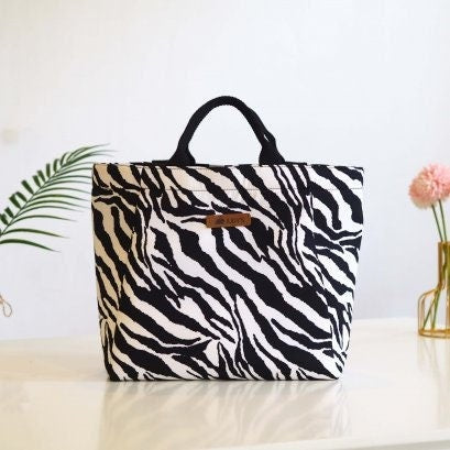 Handmade Versatile Vacation, Beach, and Everyday Tote in Zebra Animal Print