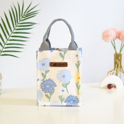 Handmade Canvas Crossbody Bag - Compact and Stylish in Light Blue Flower Pattern