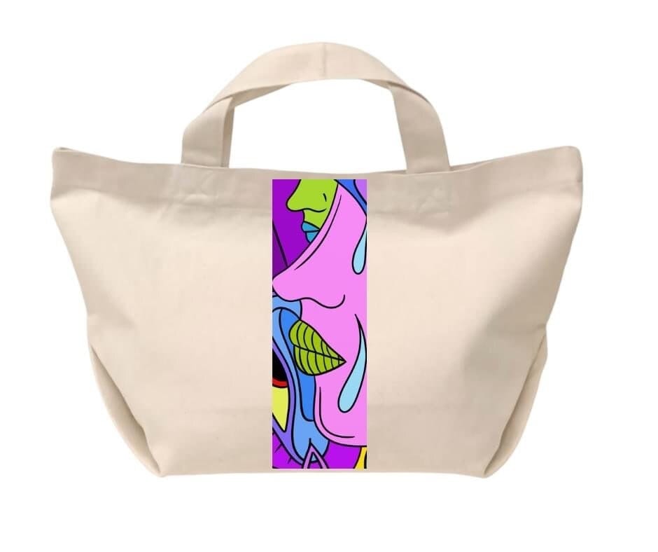 Oversize Handmade Canvas Tote Bag with Bold Graphic Trim with Nose  Graphic