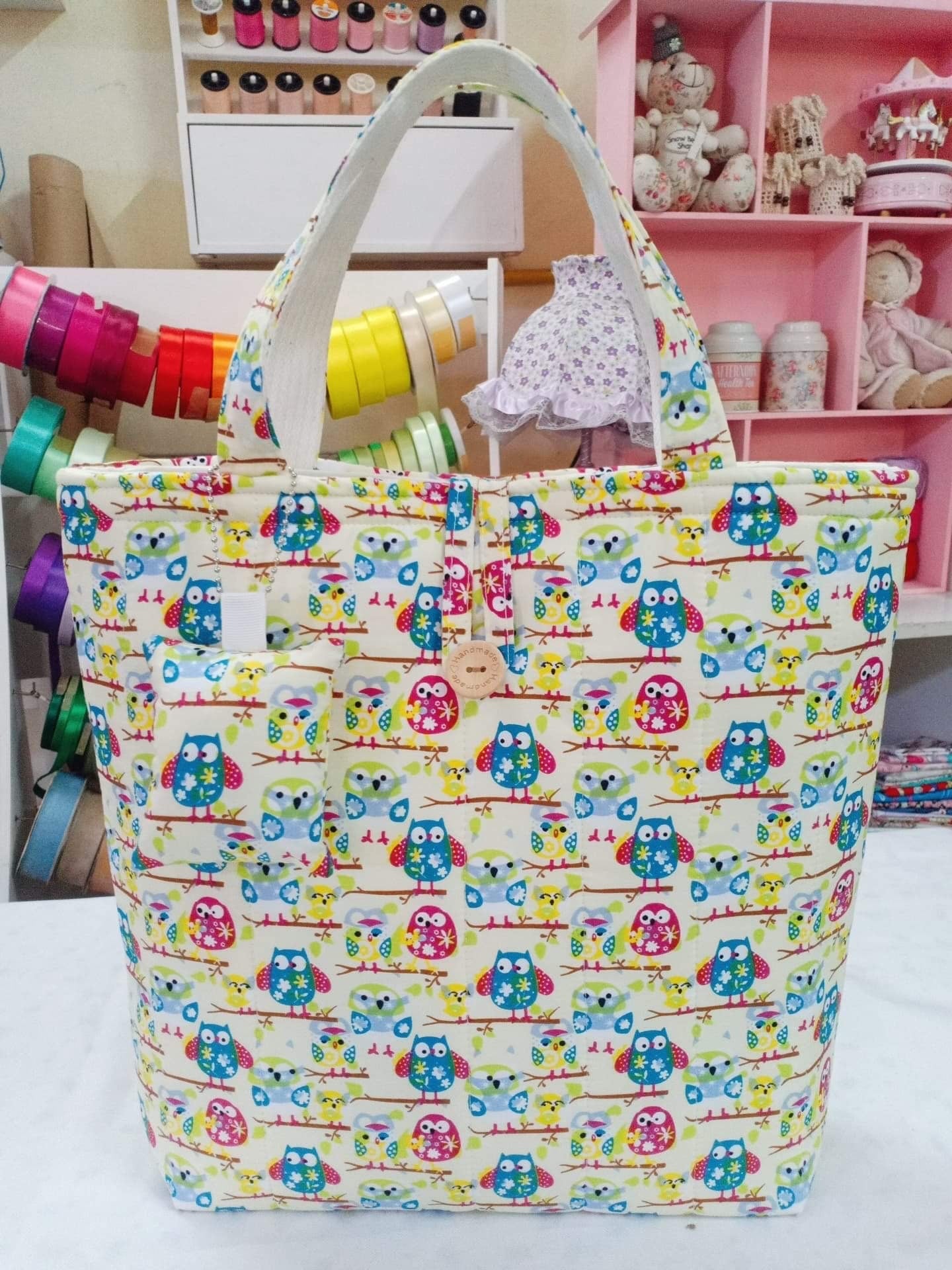 Handmade Handbag - Playful Kids' Prints in Owls  Pattern