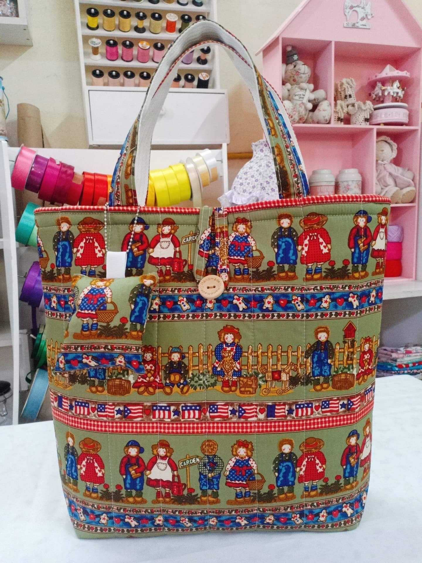 Handmade Handbag - Playful Kids' Prints in Rag Doll Pattern