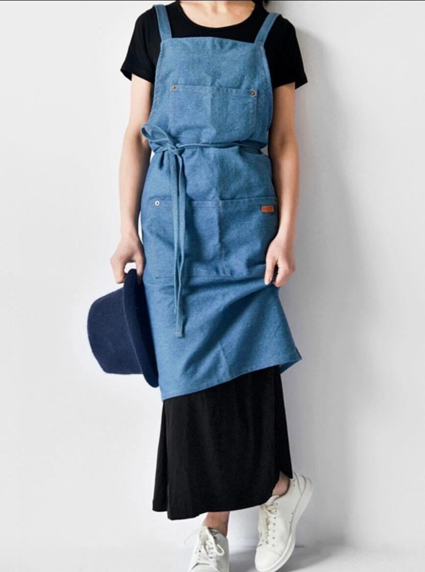 Blue Denim Short Style Apron - Casual Elegance for Every Task