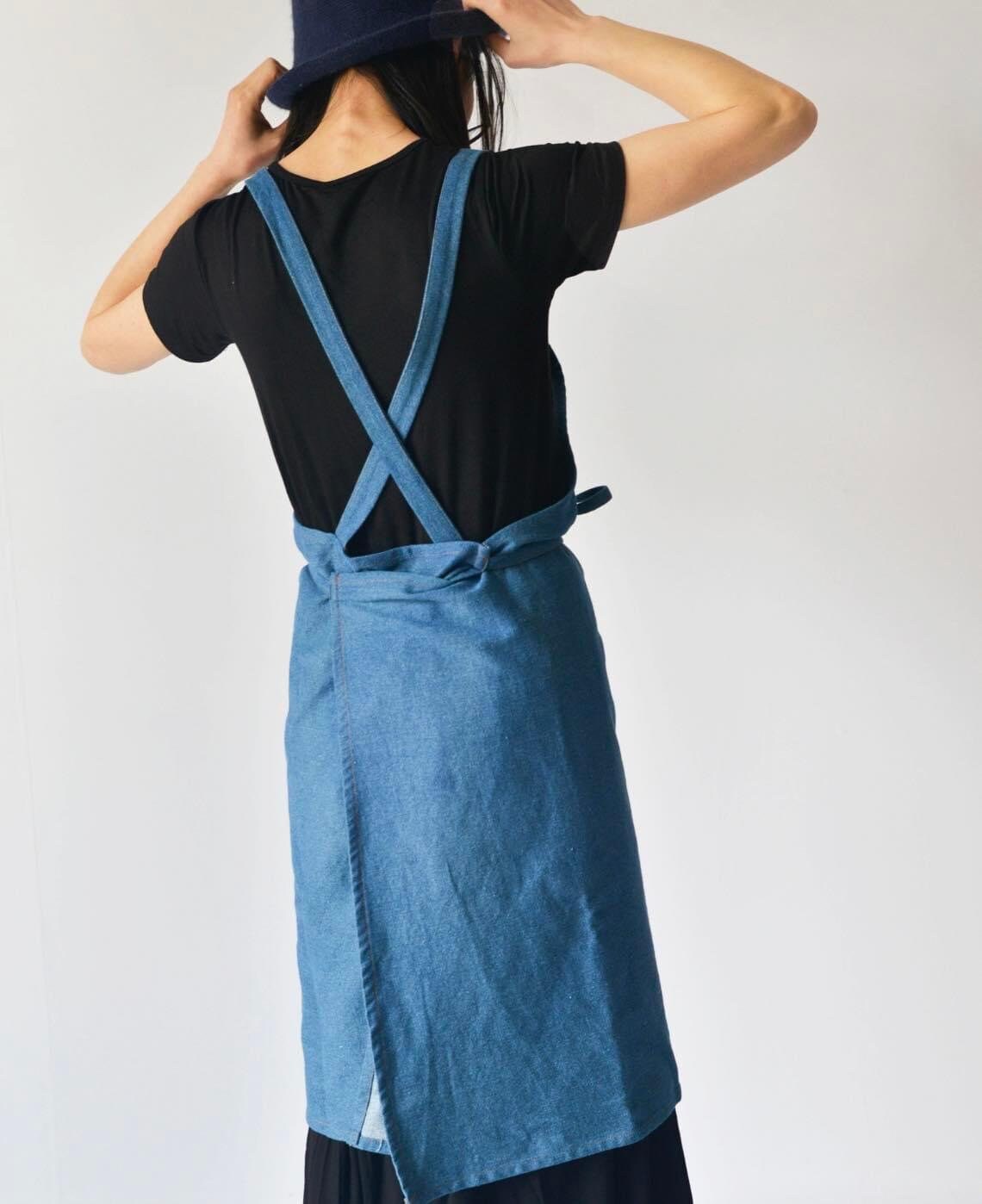 Blue Denim Short Style Apron - Casual Elegance for Every Task