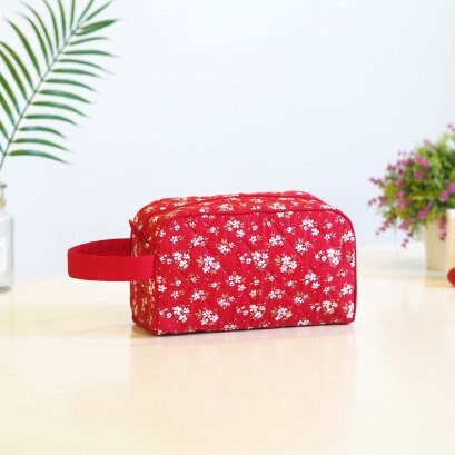 Stylish Handmade Cosmetic Bag with Handle - Canvas and Japanese Cotton in Various Floral Prints