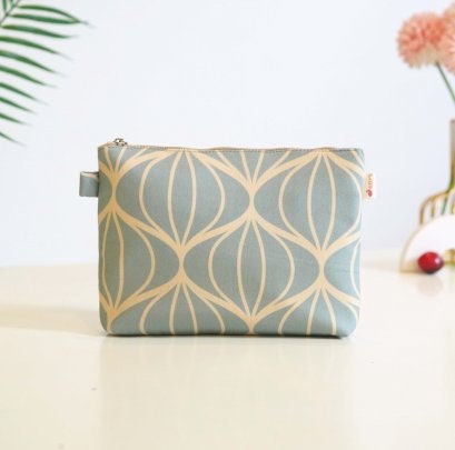 Handmade Compact Clutch or Cosmetic Bag - Unique Canvas Fabric, Zipper Closure, and Soft Lining