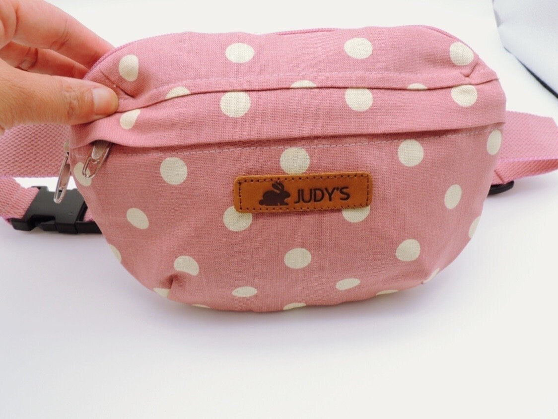 Small Handmade Crossbody Bag - Versatile Fanny Pack or Hip Bag in  Pink White Dot Patterns