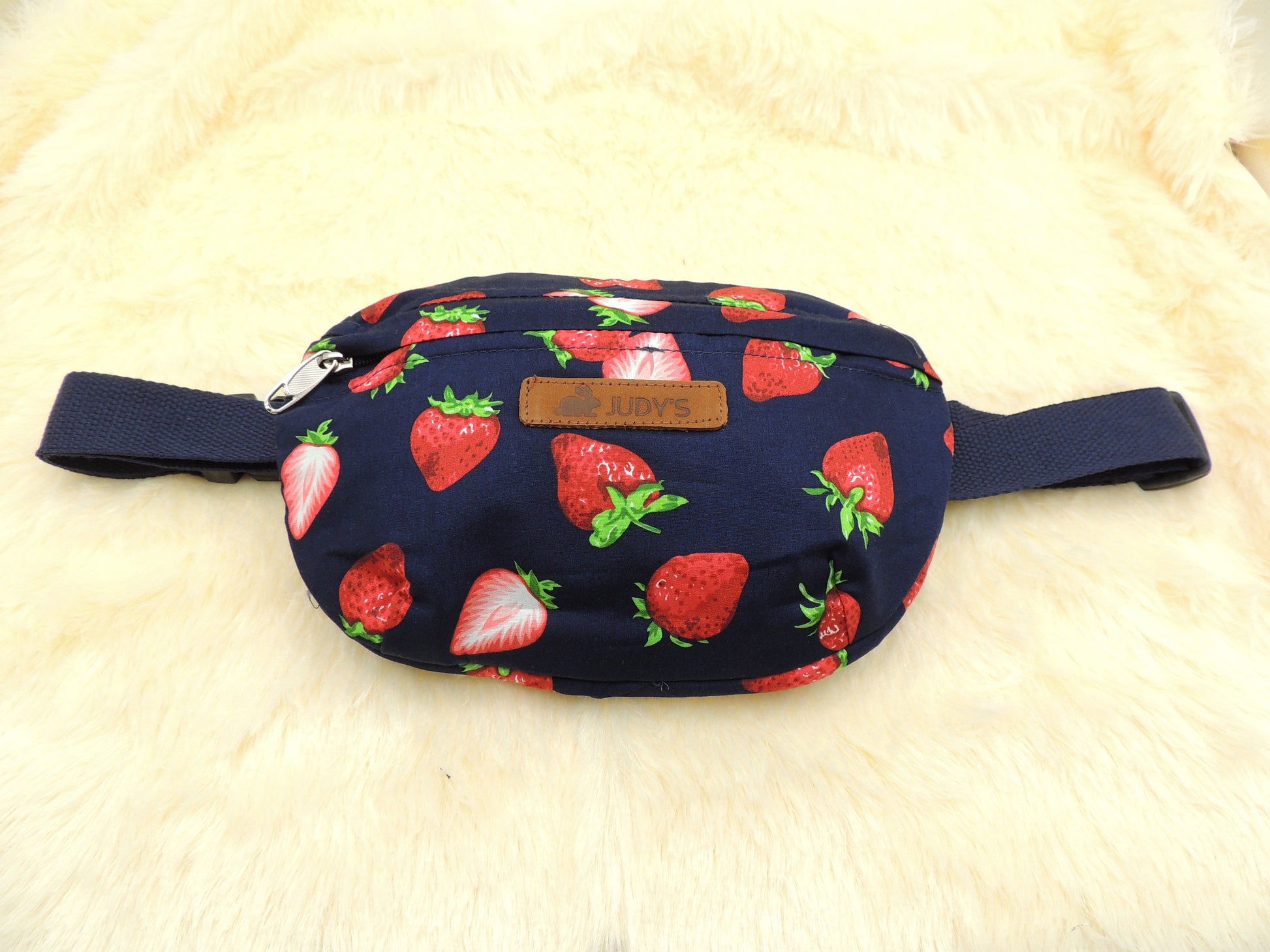 Small Handmade Crossbody Bag - Versatile in Black with Strawberries pattern