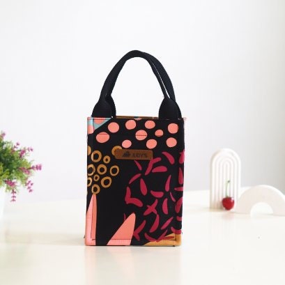 Handmade Canvas Crossbody Bag - Compact and Stylish in Pink and Black Bold Pattern