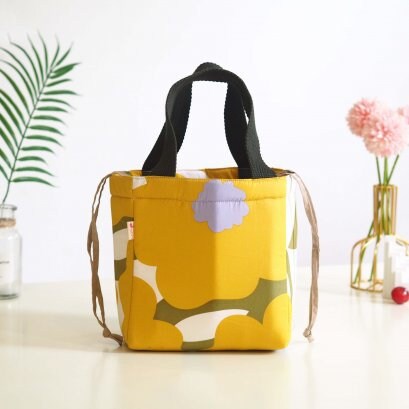 Thermal Drawstring Bag - Insulated for Hot or Cold Storage - in Big Yellow Flower Pattern