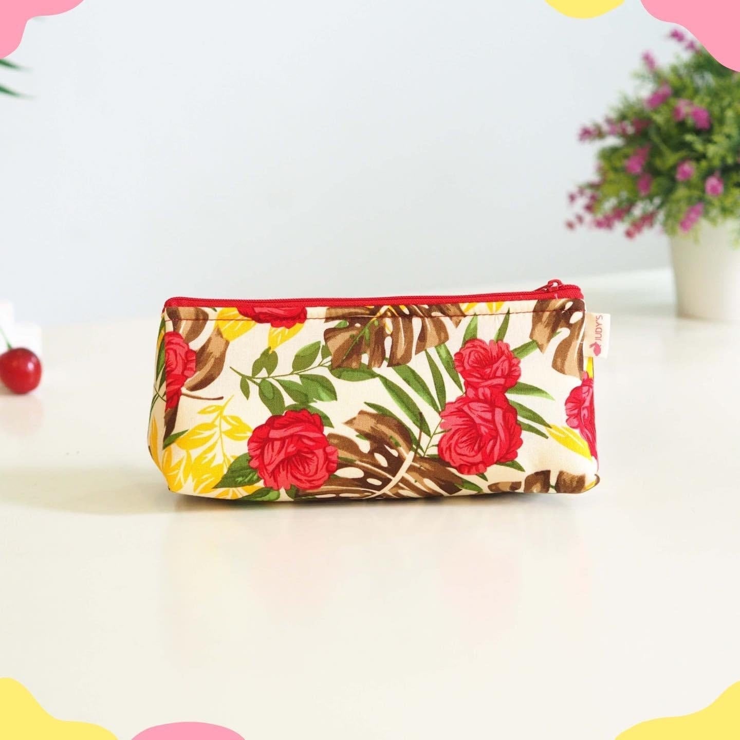 Chic Handmade Triangle Cosmetic Bag with Zipper Closure - Choose Your Favorite Print