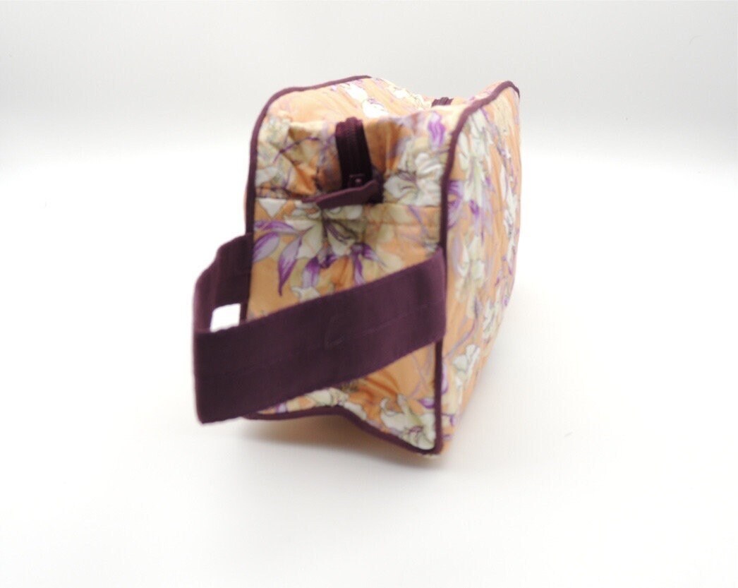 Stylish Handmade Cosmetic Bag with Handle - Canvas and Japanese Cotton in Various Floral Prints