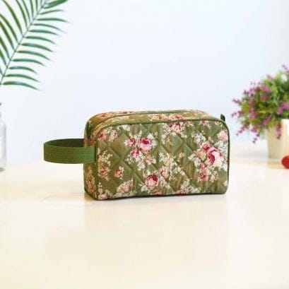 Stylish Handmade Cosmetic Bag with Handle - Canvas and Japanese Cotton in Various Floral Prints