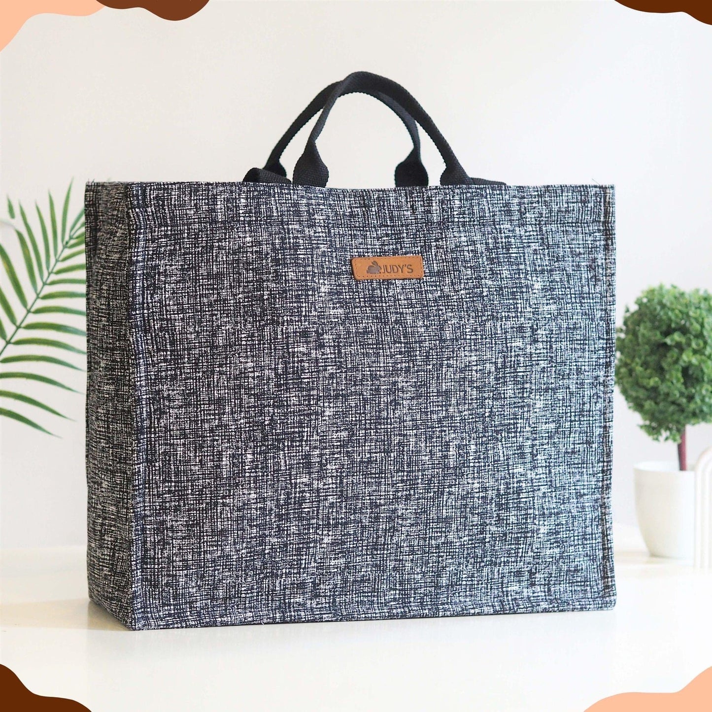 Jumbo Shopping Bag - Unique Floral and Bold Prints - Shown in Grey Rustic Weave Print Pattern.